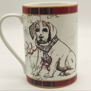 222 Fifth Mug Wexford Red Dog Puppy Coffee Cup Plaid Rim Mug